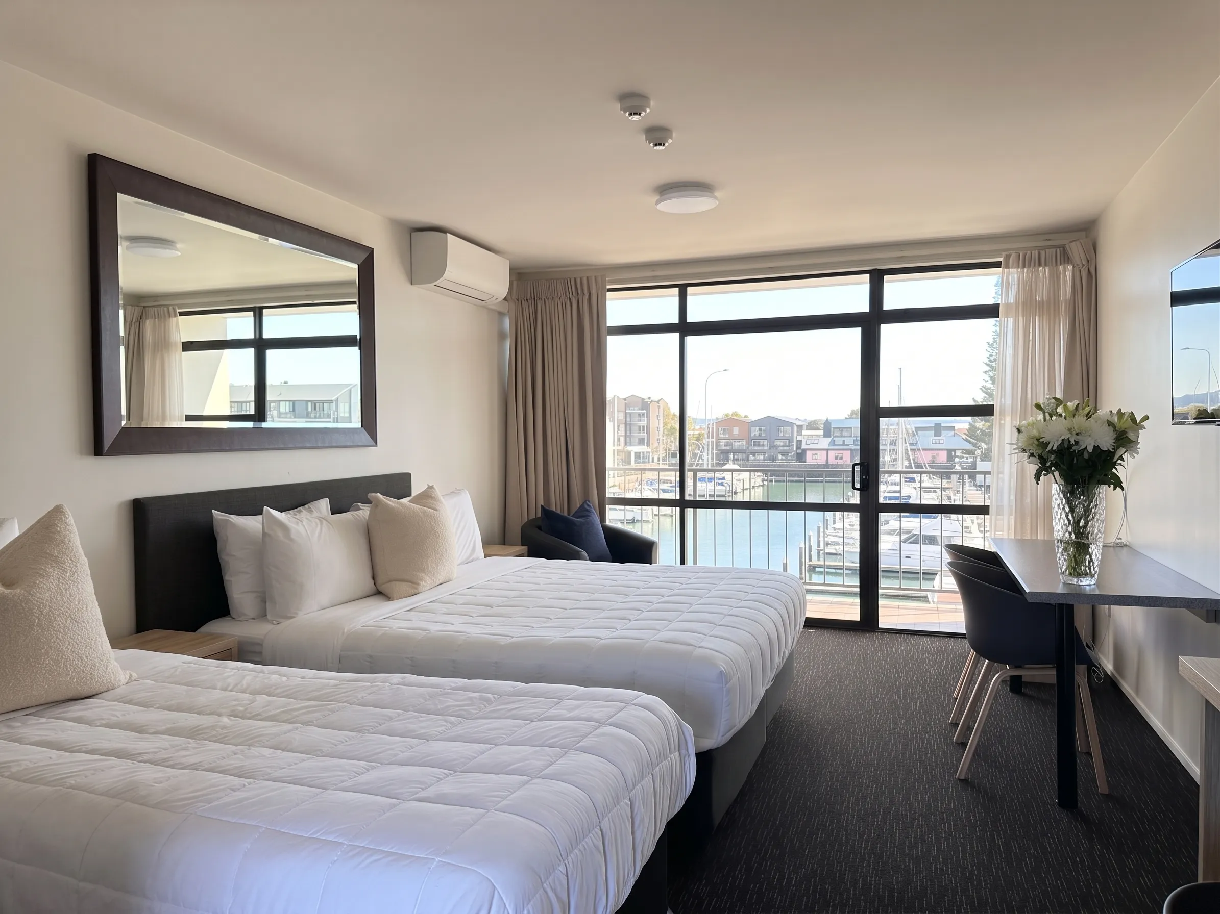 Superior Twin at Bluewater Hotel, looking over the Ahuriri marina