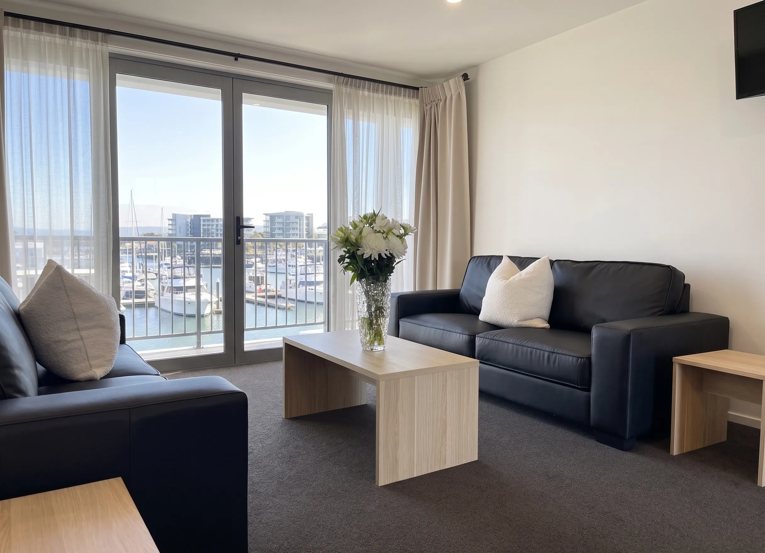 Three Bedroom Apartments at Bluewater Hotel, looking over the Ahuriri marina