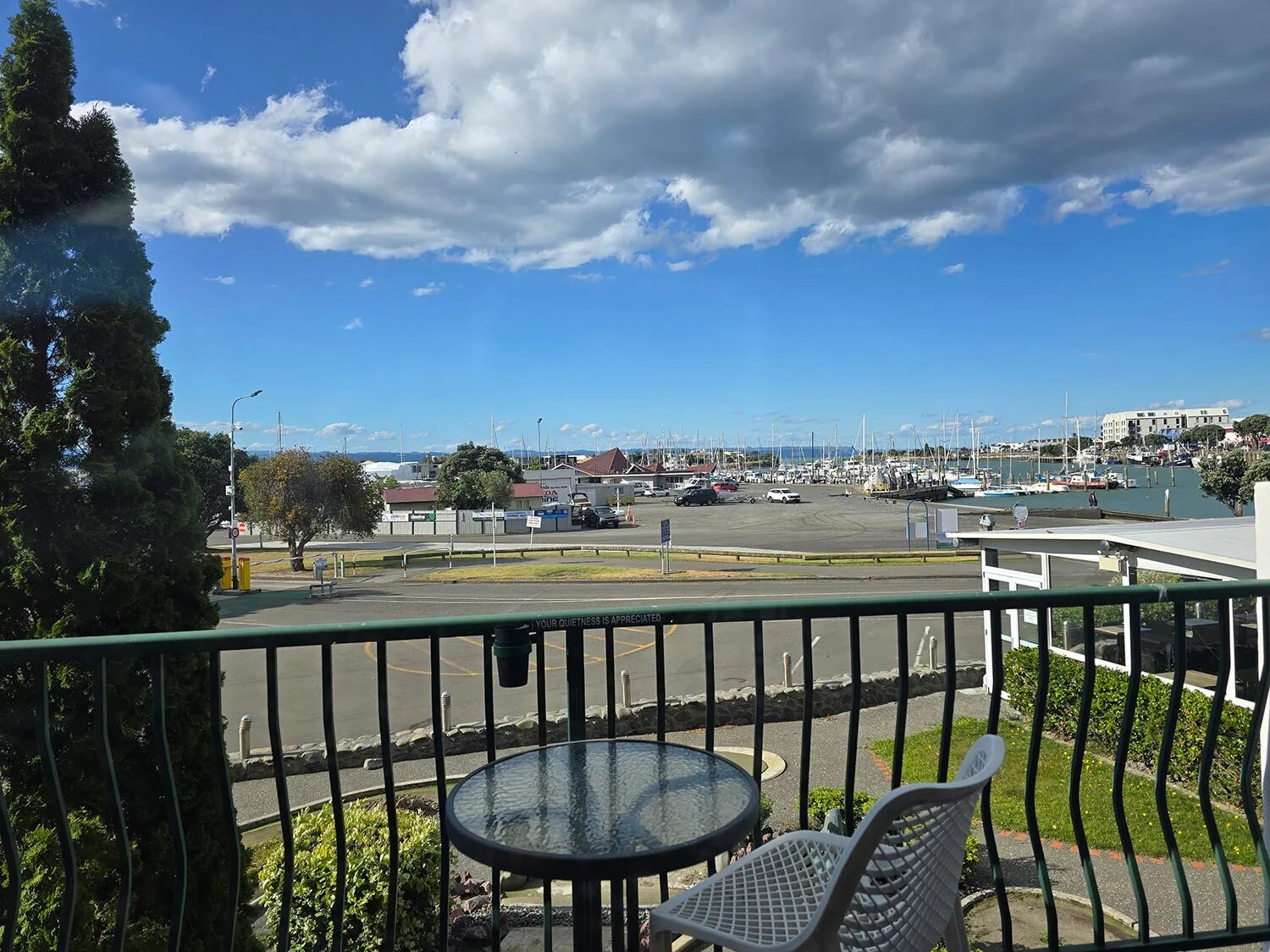 Superior Twin — balconies overlooking Ahuriri marina at Bluewater Hotel